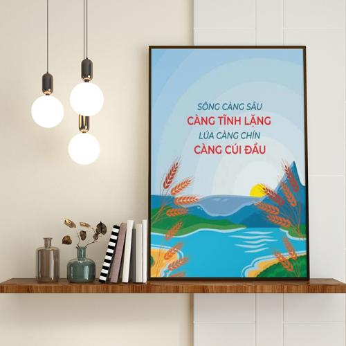 Tranh động lực: Sông càng sâu càng tĩnh lặng lúa càng chín càng cúi đầu