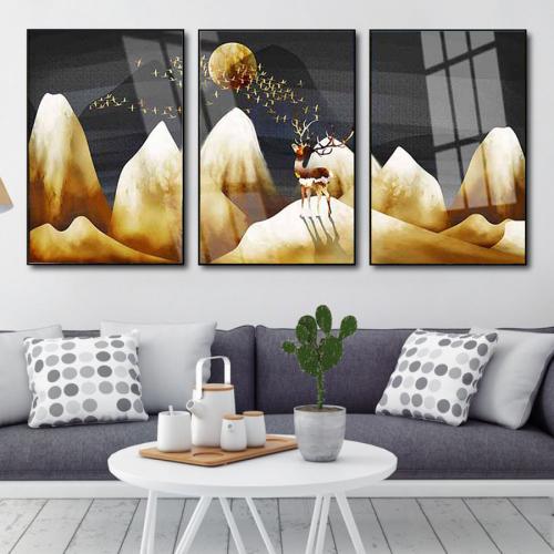 Bộ 3 tấm tranh treo tường hươu vàng dưới ánh trăng