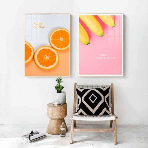 Tranh treo tường phòng ăn hoa quả cam và chuối