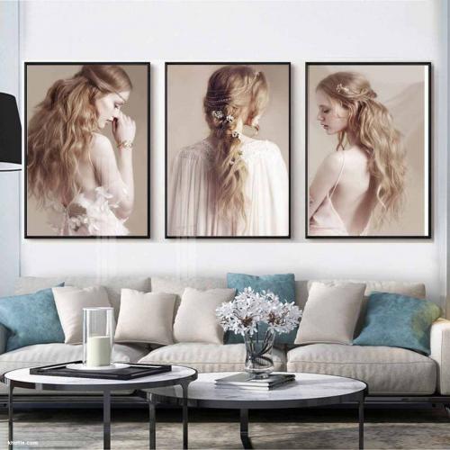 Bộ 3 tranh cô gái tóc vàng treo tường nghệ thuật