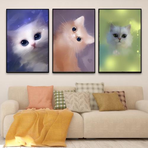 Bộ 3 tranh digital màu nước mèo dễ thương