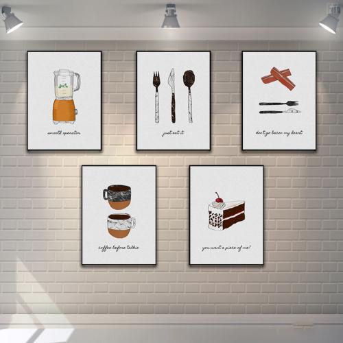 Bộ 5 tranh treo tường quán cafe và bánh ngọt đơn giản hiện đại