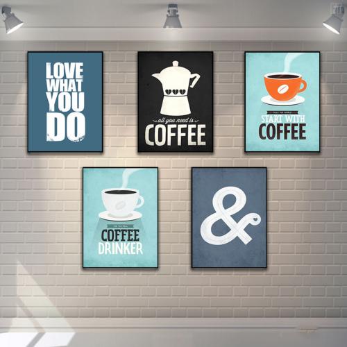 Bộ 5 tranh chữ quán Cafe phong cách đơn giản Mẫu 1