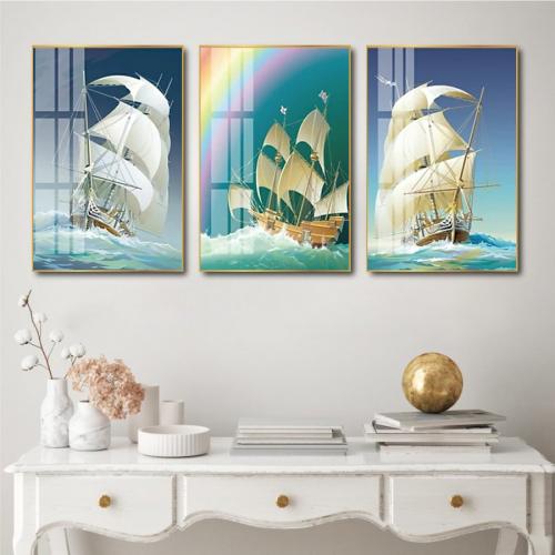 Bộ 3 tranh thuyền buồm thuận buồm xuôi gió ấn tượng