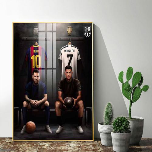 Tranh cầu thủ bóng đá treo tường Messi và Ronaldo