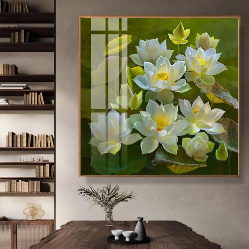 Tranh trang trí những đóa hoa sen trắng treo tường tuyệt đẹp