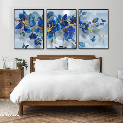 Bộ 3 tranh hoa lan xanh treo phòng ngủ hiện đại