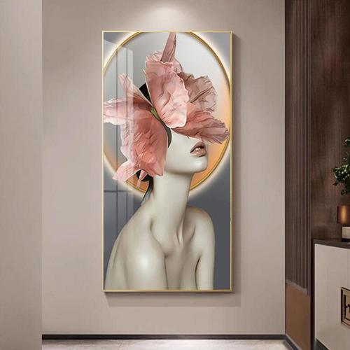 Tranh treo tường cô gái và bướm hồng nghệ thuật