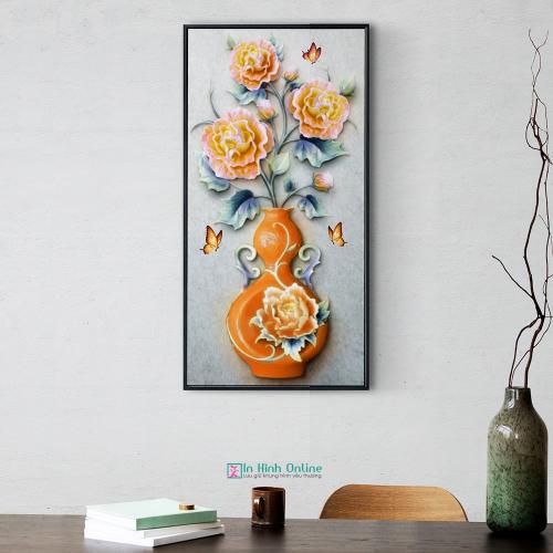 Tranh 3D bình hoa mẫu đơn
