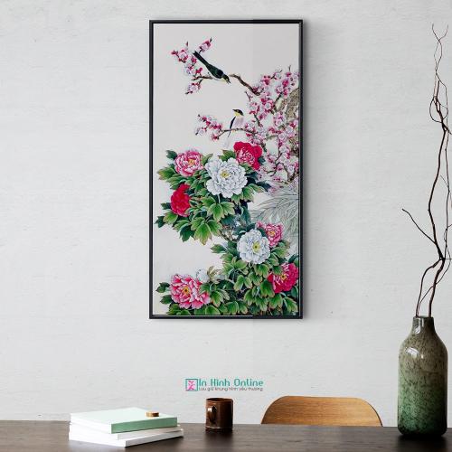Tranh hoa mẫu đơn 8 bông