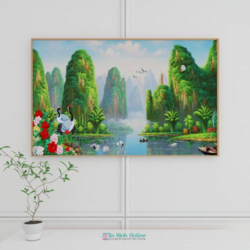 Tranh hoa mẫu đơn sơn thủy