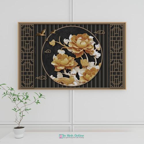 Tranh trang trí 3D hoa mẫu đơn vàng