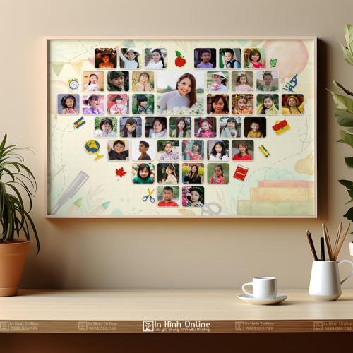 Khung ảnh ghép hình trái tim từ 40 ảnh nhỏ dành cho lớp học