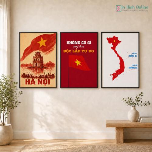 Bộ 3 Tranh Decor Quốc Khánh 2/9 Hà Nội Và Bản Đồ Việt Nam
