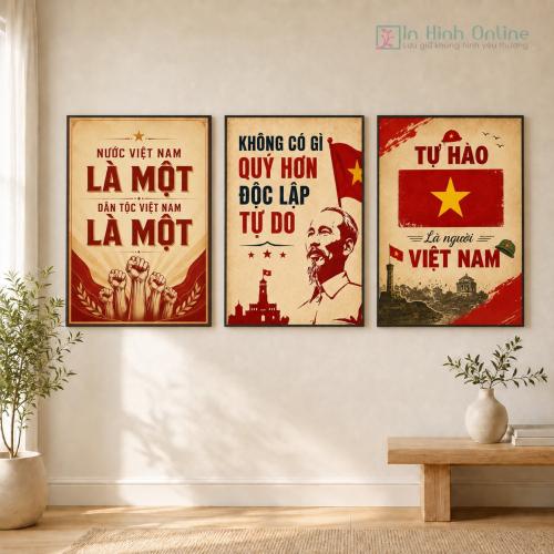 Bộ 3 Tranh Decor Quốc Khánh 2/9 Không có gì quý hơn độc lập tự do