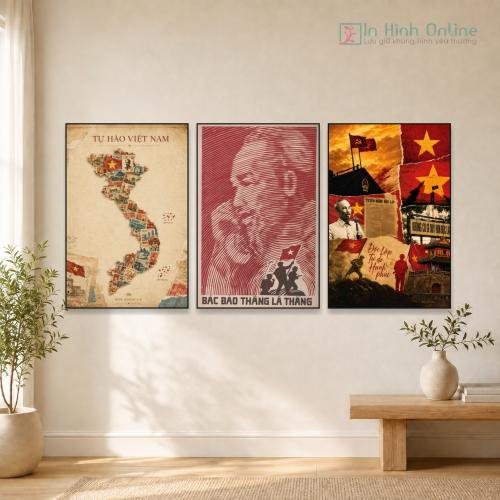 Bộ 3 Tranh Decor Quốc Khánh 2/9 tự hào Việt Nam