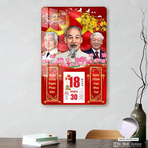 Tranh đốc lịch tráng gương ảnh bác Hồ, bác Giáp, bác Trọng