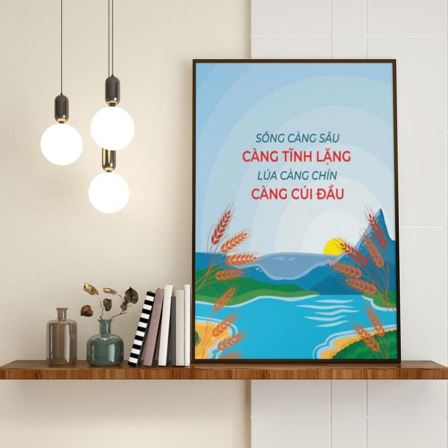 Tranh động lực: Sông càng sâu càng tĩnh lặng lúa càng chín càng cúi đầu