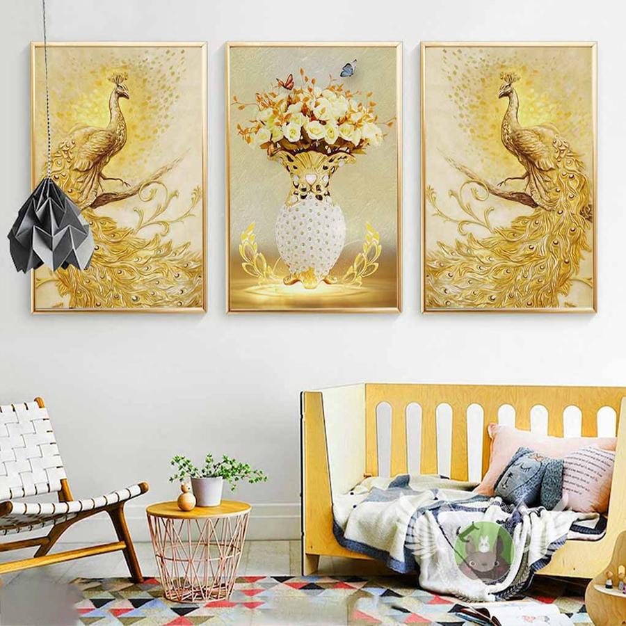 Tranh treo tường 3D Đôi Công Hoàng Kim sang trọng