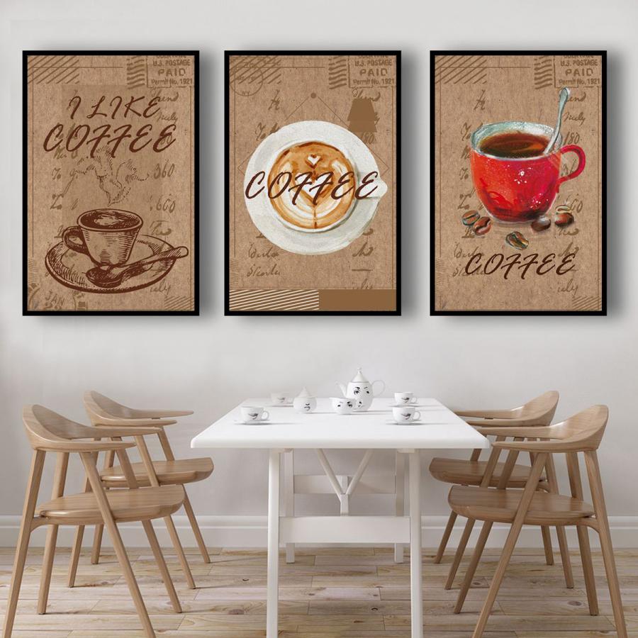 Set 3 tranh trang trí quán cafe tone nâu cổ điển