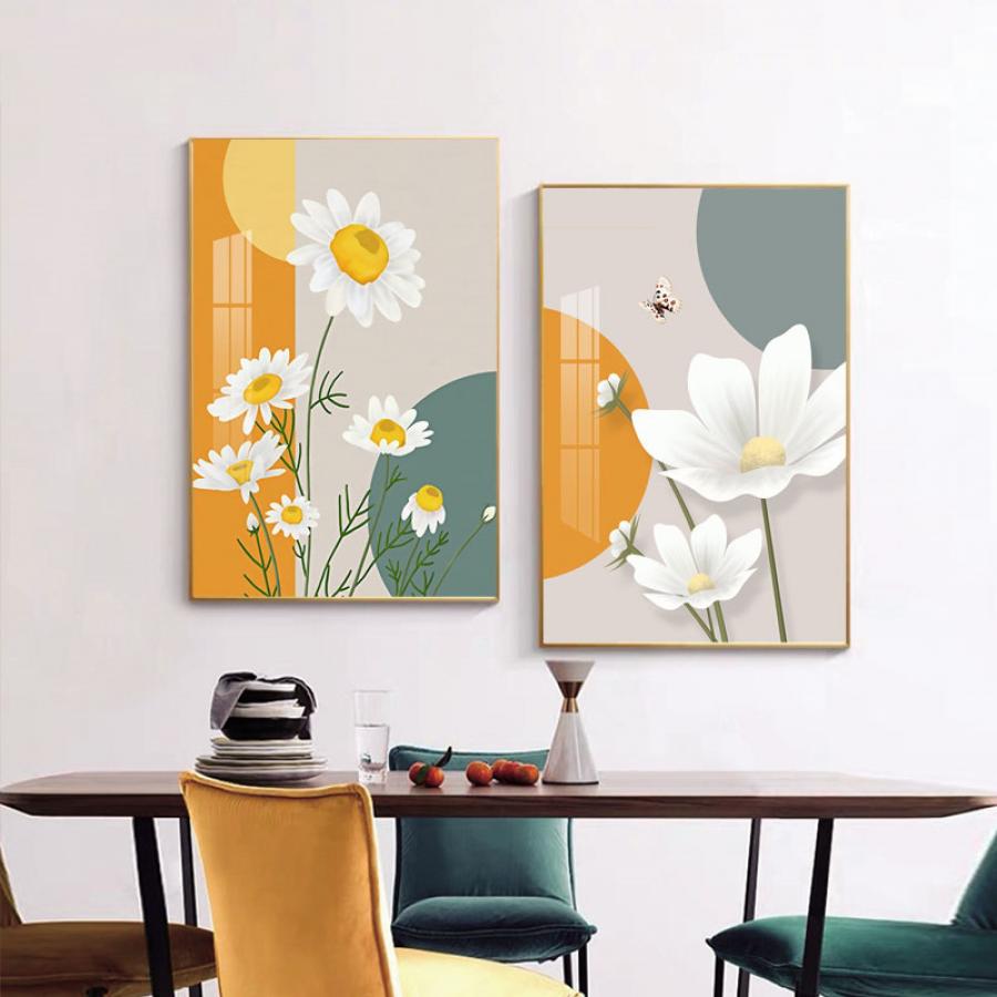 Tranh treo tường hoa cúc bộ 2 tấm