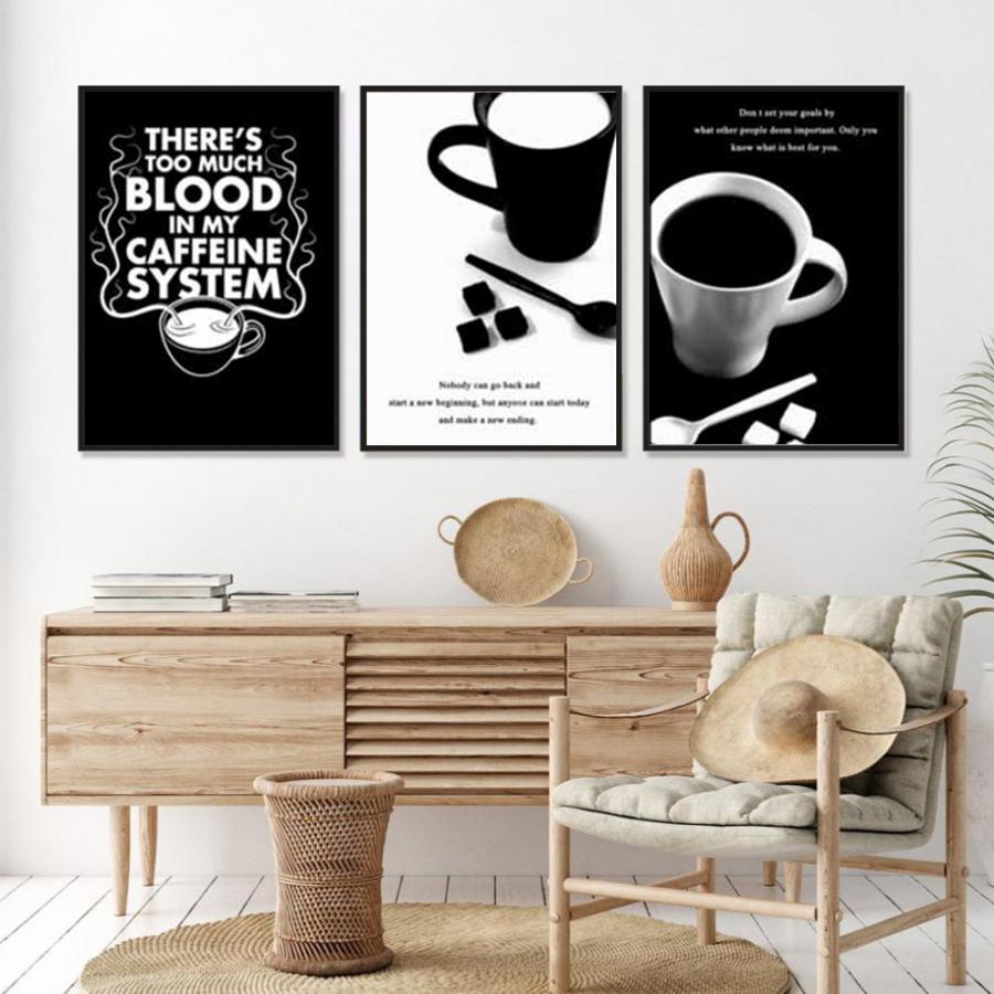 Bộ 3 tranh trang trí quán cafe phong cách đen trắng độc lạ