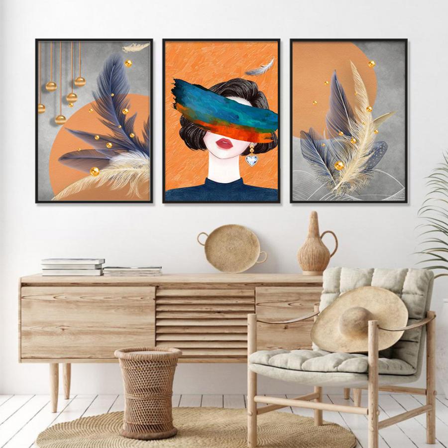 Bộ 3 tranh cô gái che mặt hiện đại