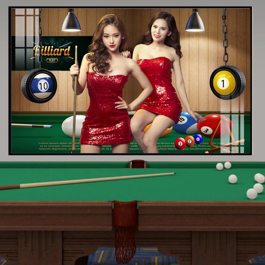 Tranh treo quán Bida Billiard 2 cô gái váy đỏ bốc lửa