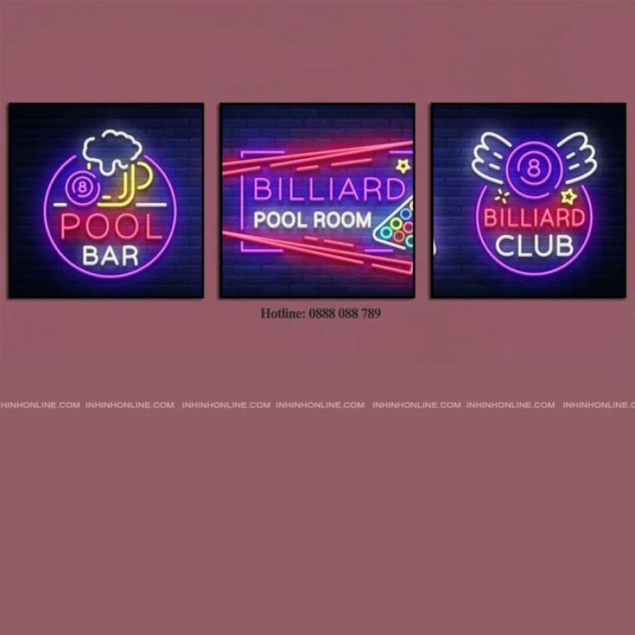 Bộ 3 tranh trang trí quán bida neon ấn tượng