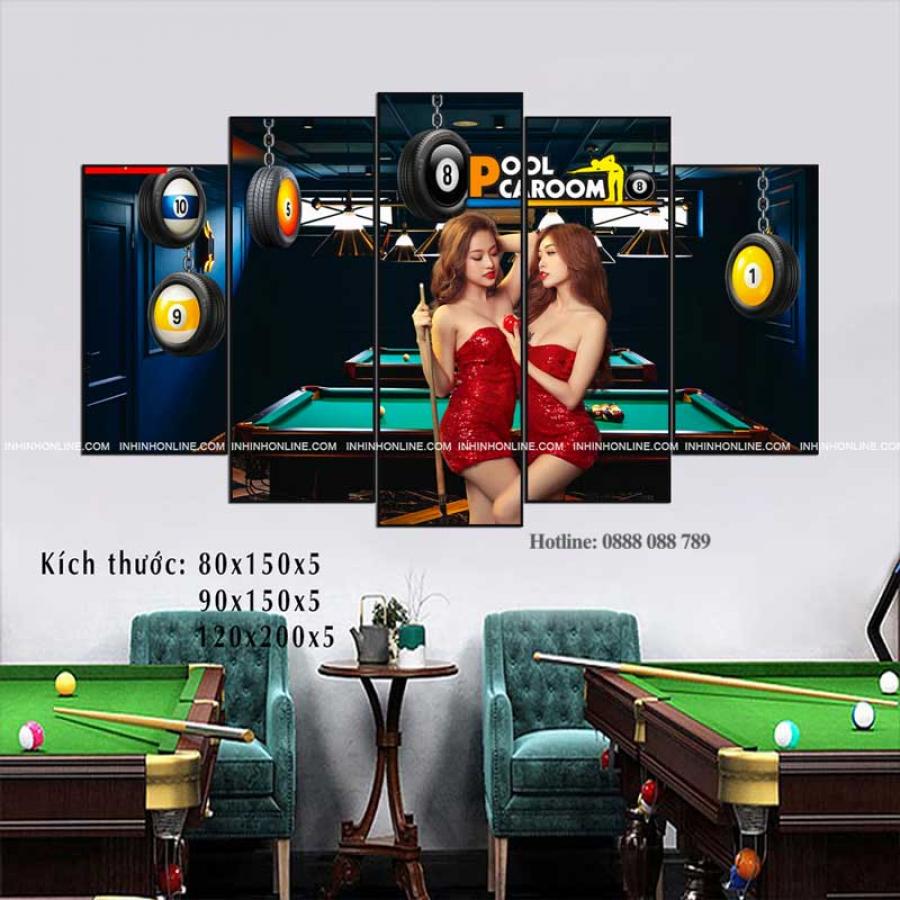 Bộ 5 tranh trang trí quán bida 2 cô gái sexy