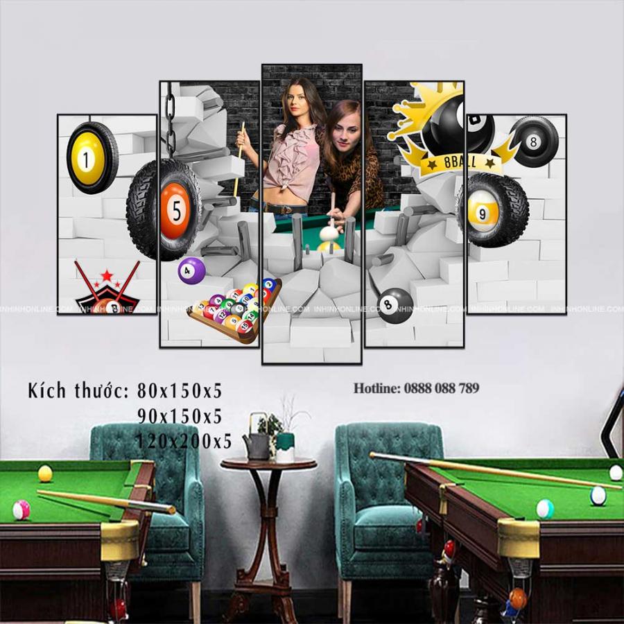 Bộ 5 tranh trang trí quán bida 2 cô gái