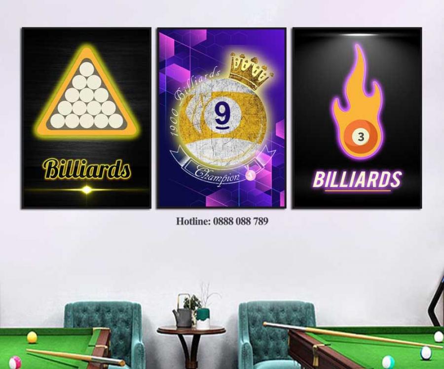 Bộ 3 tranh trang trí quán bida phong cách ánh sáng Neon 2