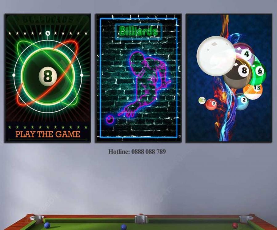 Bộ 3 tranh trang trí quán bida phong cách ánh sáng Neon 3