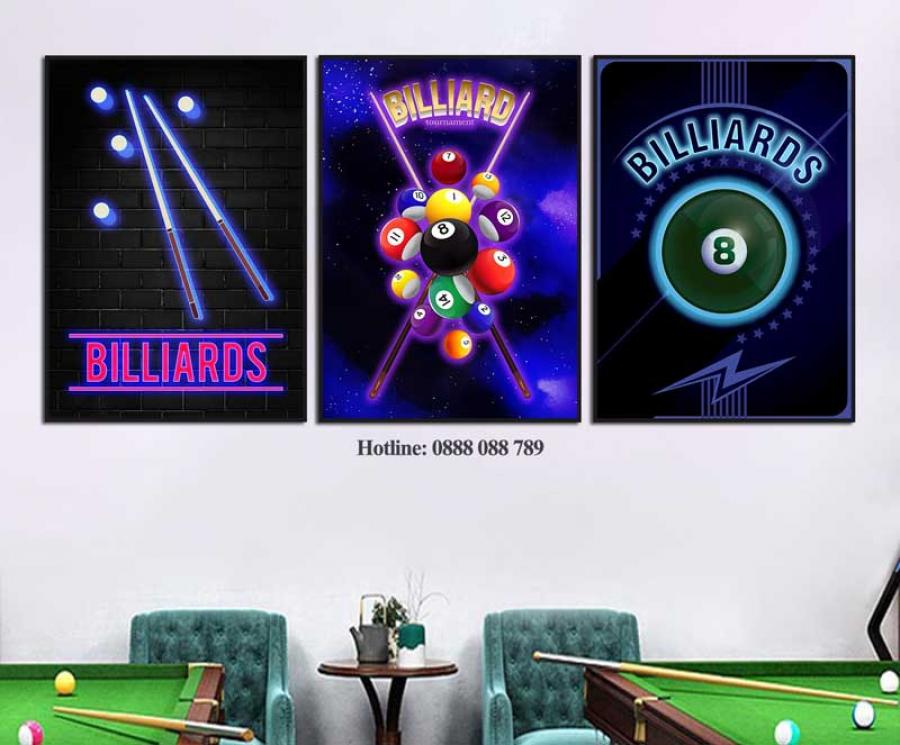 Bộ 3 tranh trang trí quán bida phong cách ánh sáng Neon