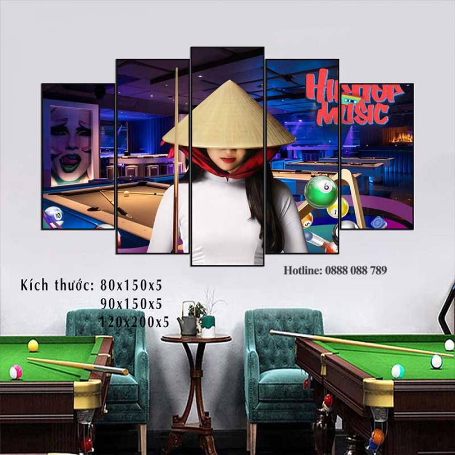 Bộ 5 tranh trang trí quán bida cô gái đội nón