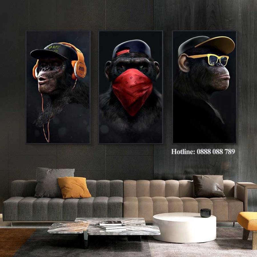 Bộ 3 tranh trang trí quán bida Gang Monkey's
