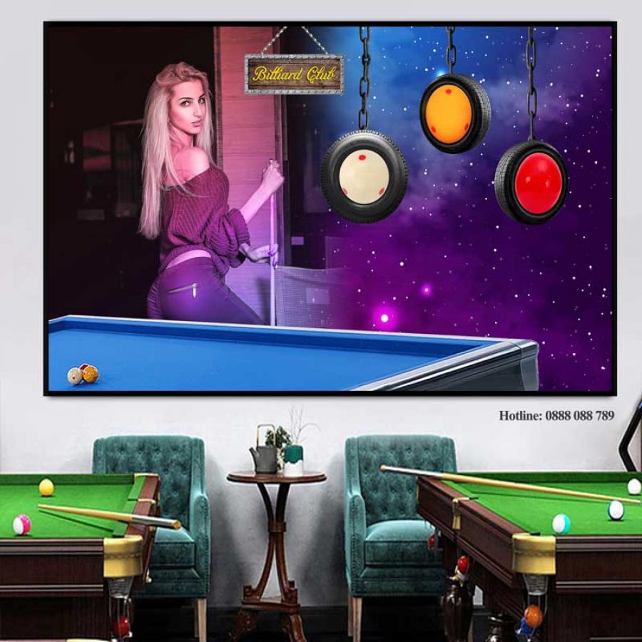Tranh trang trí quán bida cô gái tóc vàng