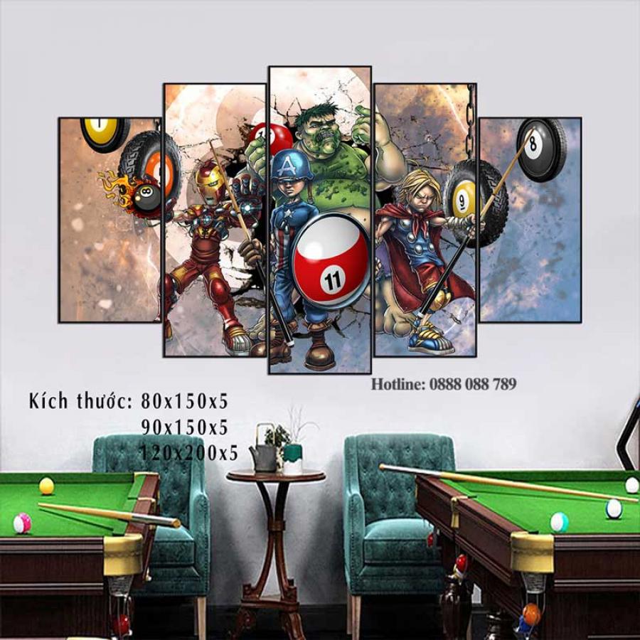 Bộ 5 tranh trang trí quán bida nhóm siêu anh hùng