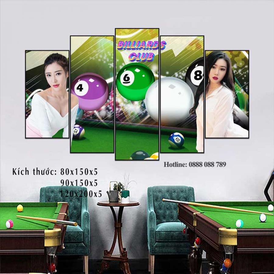 Bộ 5 tranh trang trí quán bida 2 cô gái áo trắng