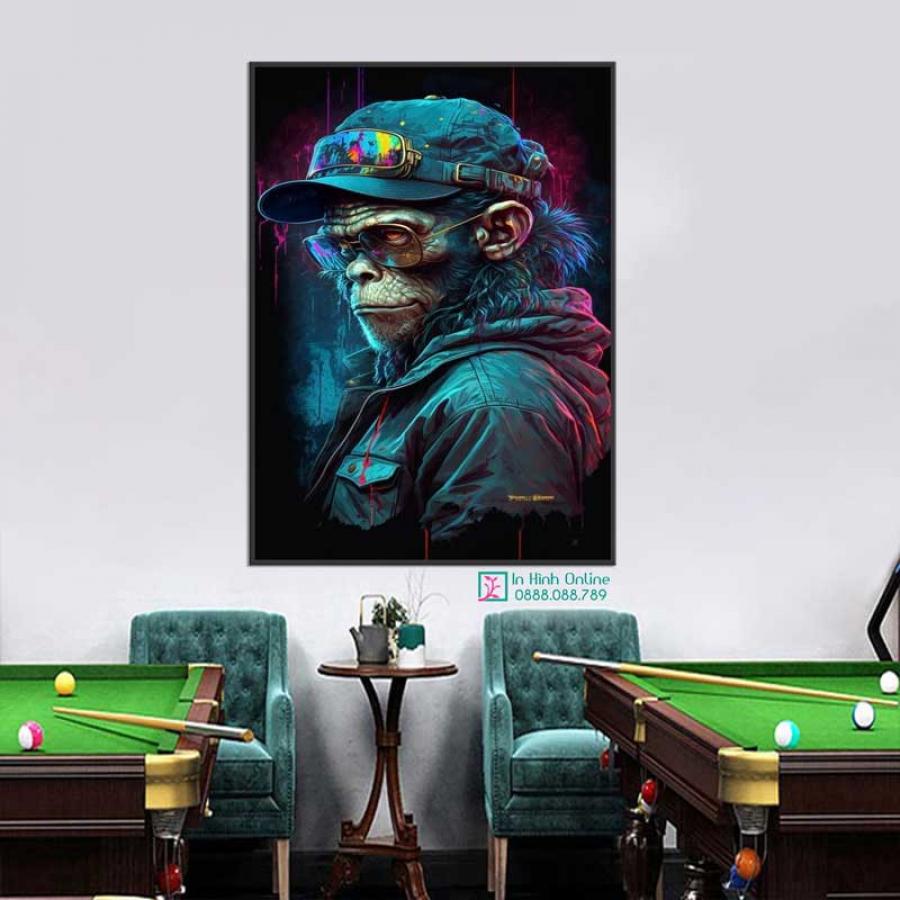 Tranh trang trí quán bida chú khỉ cool ngầu