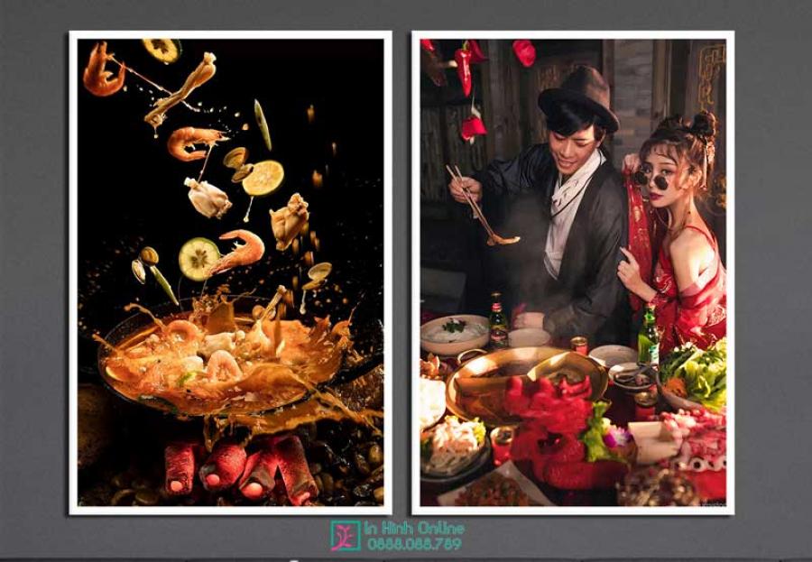 Bộ 2 tranh trang trí nhà hàng, quán lẩu nướng hấp dẫn