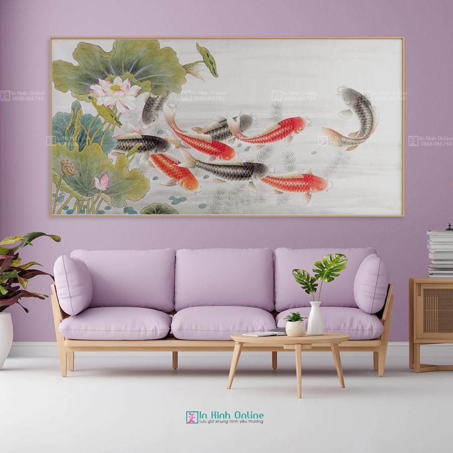 Tranh cửu ngư quần hội tài lộc may mắn