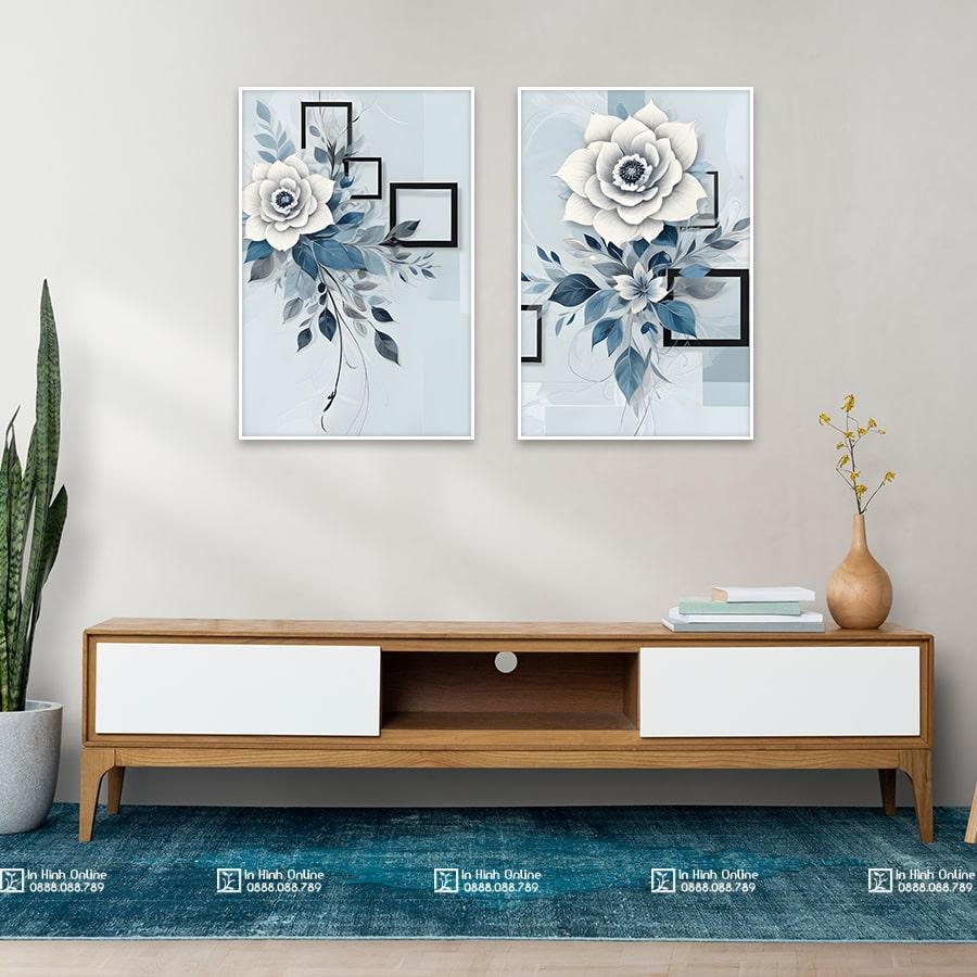 Bộ tranh hoa trắng thanh lịch trang trí phòng khách