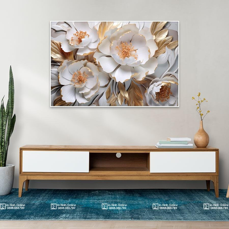 Mẫu tranh cánh hoa vàng 3D trang trí phòng khách