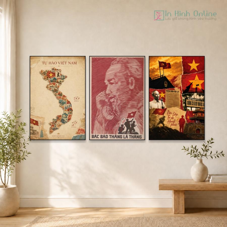 Bộ 3 Tranh Decor Quốc Khánh 2/9 tự hào Việt Nam
