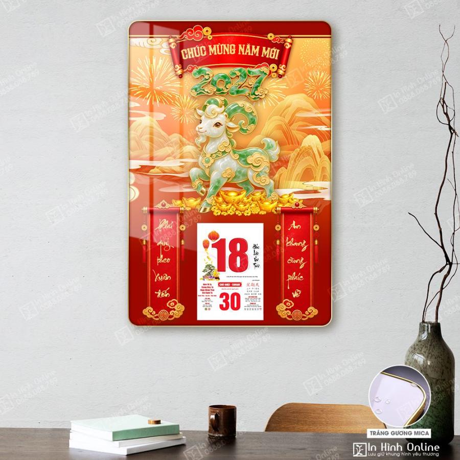 Mẫu đốc lịch tráng gương Tết 2027 Dê ngọc cát tường