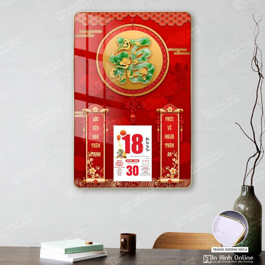 Tranh đốc lịch tráng gương chữ Phúc ngọc bích dát vàng sang trọng