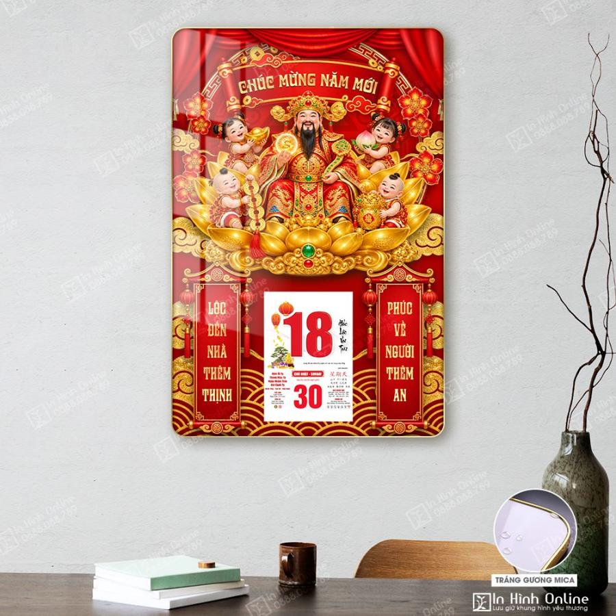 Tranh đốc lịch tráng gương Tết 2027 Thần Tài sang trọng