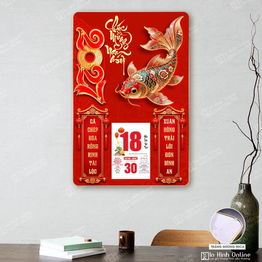 Tranh Đốc Lịch Tráng Gương 2027 Cá Chép Hóa Rồng Tài Lộc Bình An