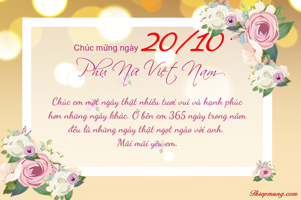 Thiệp chúc mừng 20/10 đẹp và ý nghĩa cho ngày phụ nữ Việt Nam